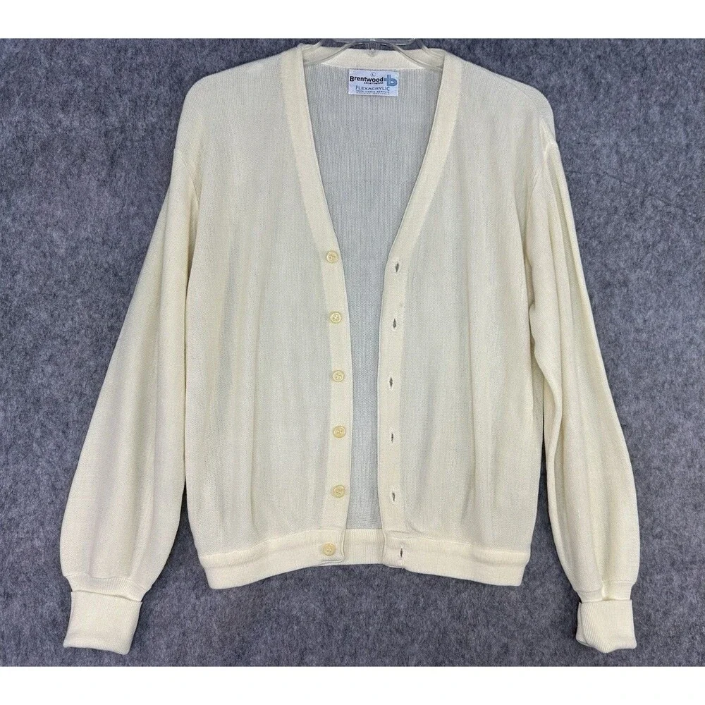 Vtg Brentwood Sportswear Men’s Light Yellow Cardigan Sweater Grandpa Acrylic L